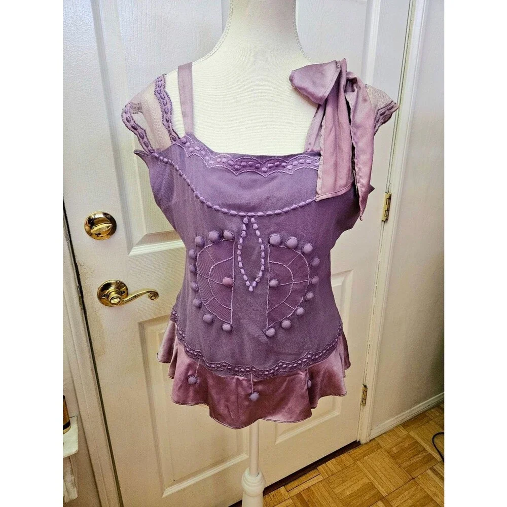 RARE Vintage NATAYA Romantic Fairy Purple Lavender 100% Silk Blouse Top - Picture 10 of 16